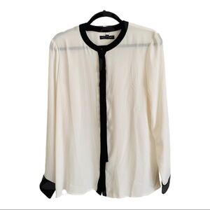 Banana Republic. Stylish White Blouse with Black Accents